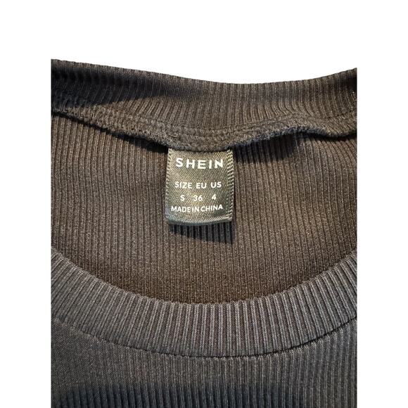 SHEIN Black Ribbed Ruffle Sleeve Crop Top Women’s Size S US 4 Stretchy Knit - Picture 4 of 6